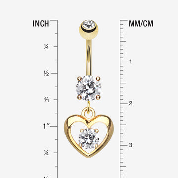 Detail View 1 of Golden Heart Gem Sparkle Belly Ring-Clear Gem